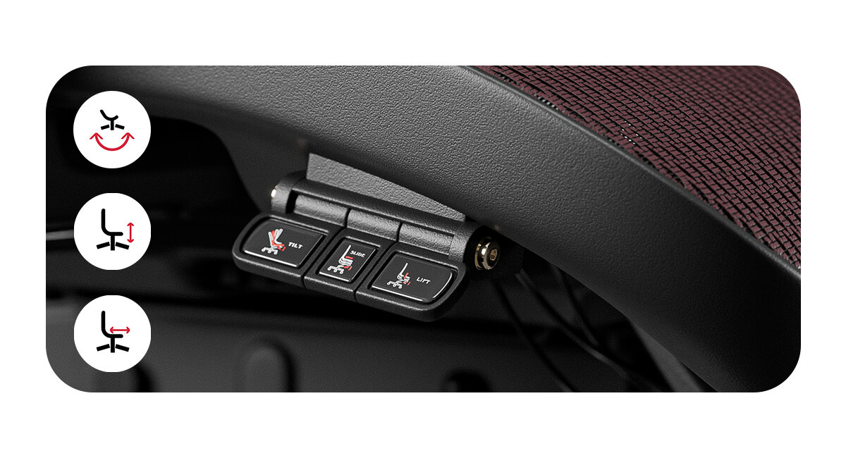 Fotel DIABLO CHAIRS V-Commander stabilność łokci i przedramion Podłokietniki Armtech™ Hybrid SoftTouch gulacji (góra-dół, przód-tył i boki) miękkie wykończenie - regulacja fotela