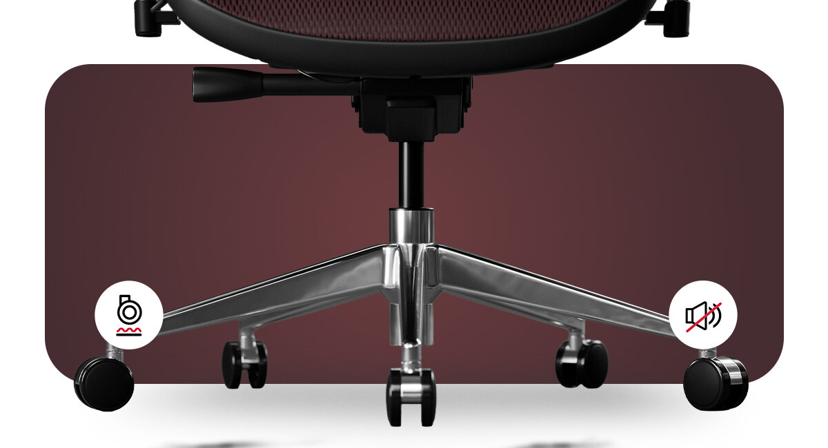 Fotel DIABLO CHAIRS V-Commander Kółka PFC™360 z wykończeniem z kauczuku ciche przemieszczanie się ochronę przed zarysowaniem podłogi komfort i płynność ruchu - zbliżenie na podstawe