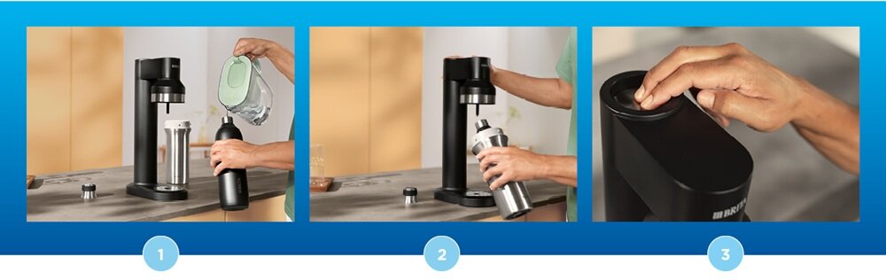 Saturator BRITA SodaTrio Czarny ulubiony napój, gazowanie wody, krok po kroku