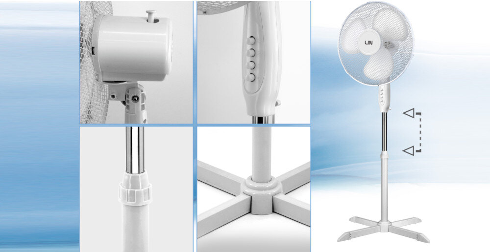 WENTYLATOR LIN LI16FS03WH - BIAŁY STOJĄCY sterowanie proste łatwe intuicyjne manualne długi kabel przewód