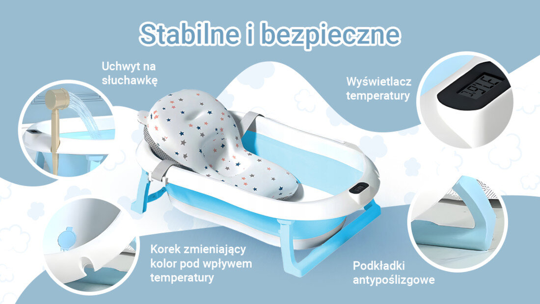Wanienka EXTRALINK EX.20994 dla dzieci z termometrem LED Niebieska wygląd design prezentacja wizualizacja Komfort kąpieli w każdej chwili