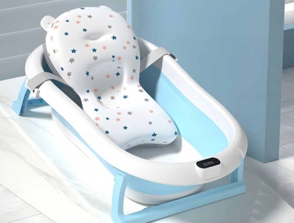 Wanienka EXTRALINK EX.20994 dla dzieci z termometrem LED Niebieska Komfort delikatnej skóry wykonana z bezpiecznych materiałów PP + TPE Miękka mata kąpielowa ochrona relaks