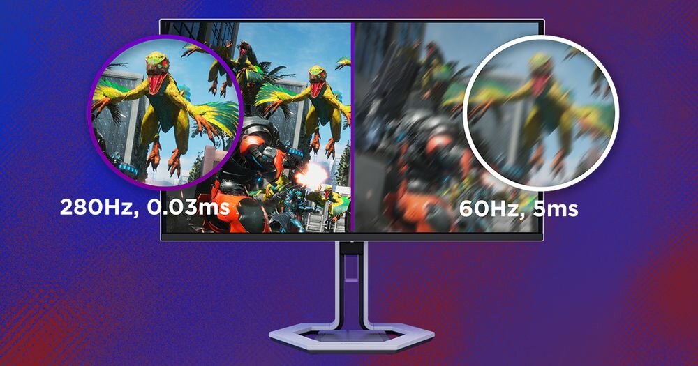 Monitor LENOVO Legion Pro 27Q-10 26.5 cala 2560x1440px 280Hz 0.03 ms [GTG] 	
				porównanie rozdzielczości oraz czasu reakcji na ekranie fioletowe tło z gradientem
					częstotliwość odświeżania czas reakcji redukcja efektu ghostingu i rozmycia stabilny obraz certyfikacja ClearMR 1500 AMD FreeSync Premium Pro VESA Adaptive Sync