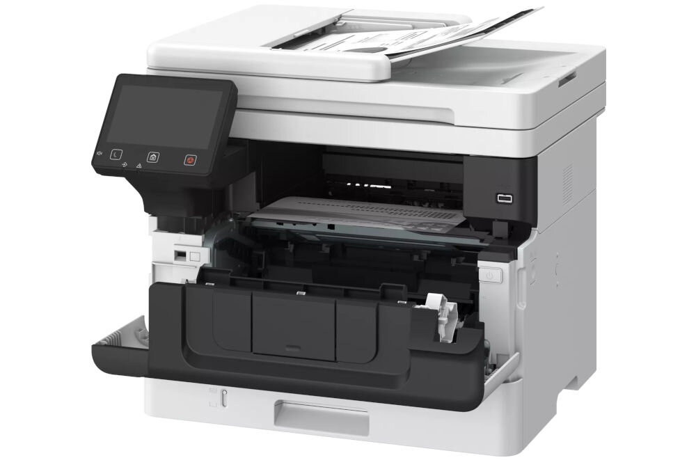 Urządzenie wielofunkcyjne CANON i-SENSYS MF461dw II Automatyczny druk dwustronny, Wi-Fi Urządzenie z otwartym mechanizmem na białym tle pod kątem prędkość druku, druk dwustronny, funkcje kopiowania