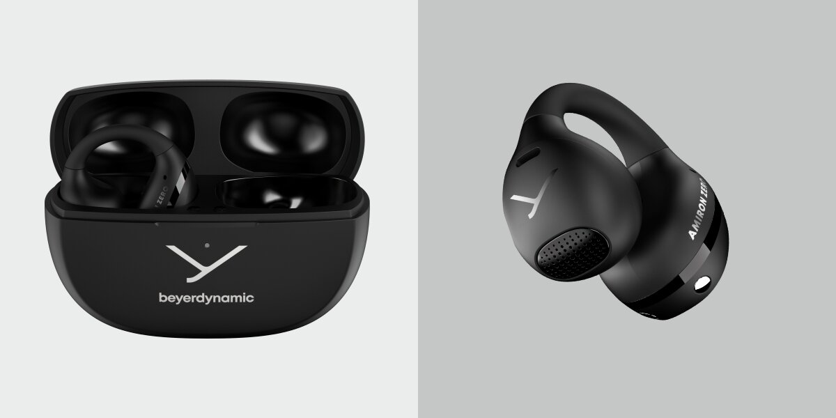 Słuchawki powietrzne BEYERDYNAMIC Amiron Zero - Naturalne brzmienie, 12-milimetrowy przetwornik dynamiczny, Open-Ear, słuchawki z etui ładującym na jasnym tle