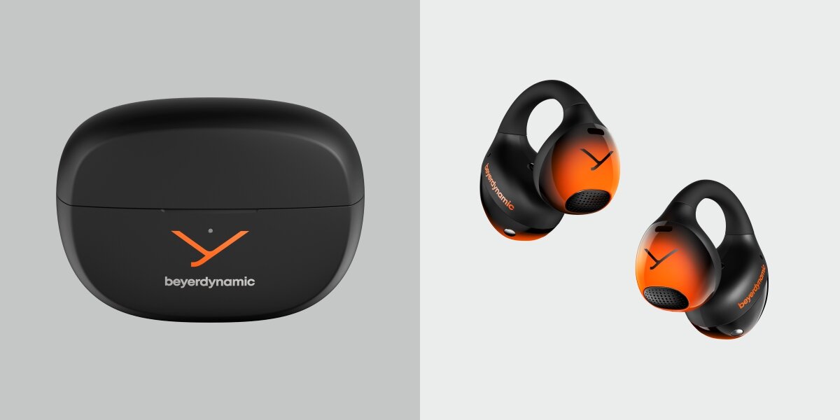 Słuchawki powietrzne BEYERDYNAMIC Amiron Zero - Dźwięk, który towarzyszy, clip-on, Open-Ear, słuchawki z etui ładującym na jasnym tle