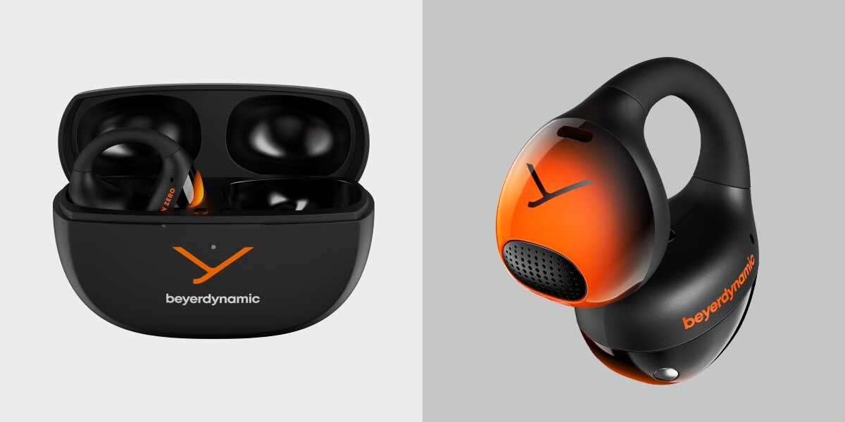 Słuchawki powietrzne BEYERDYNAMIC Amiron Zero - Naturalne brzmienie, 12-milimetrowy przetwornik dynamiczny, Open-Ear, słuchawki z etui ładującym na jasnym tle