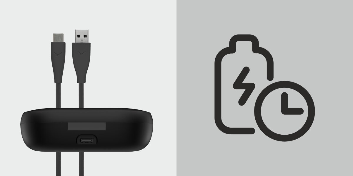 Słuchawki powietrzne BEYERDYNAMIC Amiron 200 - Długotrwała wydajność, bateria o czasie pracy do 36 godzin, IP54, ładowanie USB-C, bezprzewodowe Qi, etui ładujące z kablem na białym tle