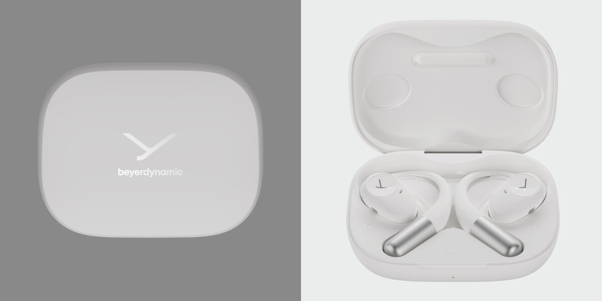 Słuchawki powietrzne BEYERDYNAMIC Amiron 200 - Swoboda i komfort dźwięku, Otwarta konstrukcja, słuchawki z etui ładującym na białym tle