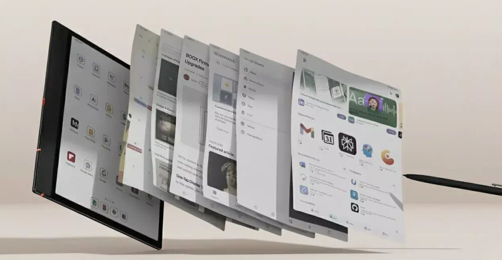 Czytnik e-booków ONYX BOOX Note Air 5 C 10.3 cala, Podświetlany ekran, Wi-Fi Szary
			prezentacja czytnika przed nim wiele kartek wizualizujące wiele otwartych stron po prawej rysik beżowe tło
			regulowane podświetlenie matowa powłoka czujnik światła regulacja jasności komfortowe czytanie niezależnie od warunków