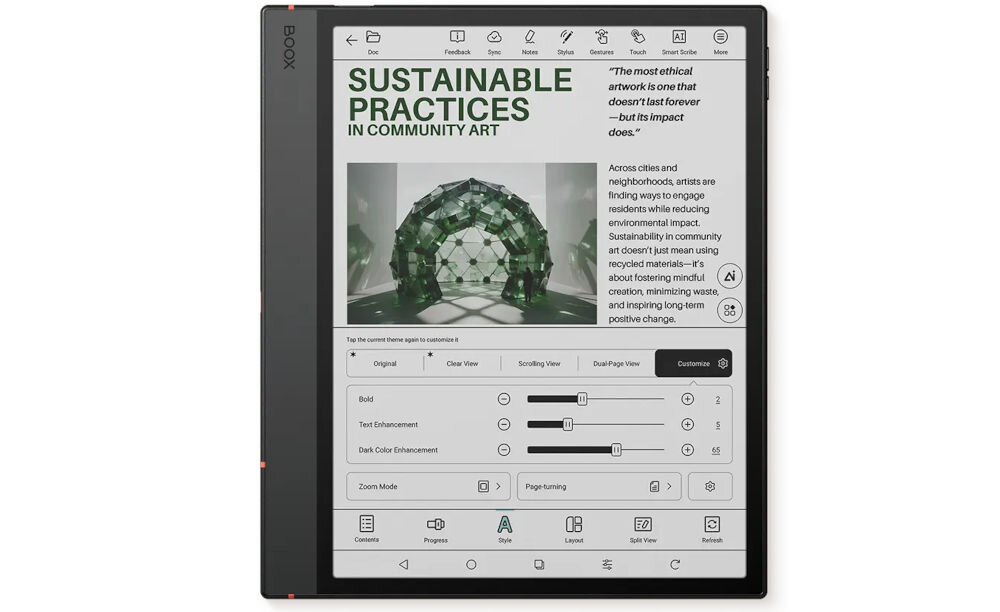 Czytnik e-booków ONYX BOOX Note Air 5 C 10.3 cala, Podświetlany ekran, Wi-Fi Szary prezentacja czytnika z włączonym plikiem na białym tle
			ergonomia pracy z plikami PDF system nawigacji szybkie przechodzenie między stronami dodawanie adnotacji kontrola nad strukturą