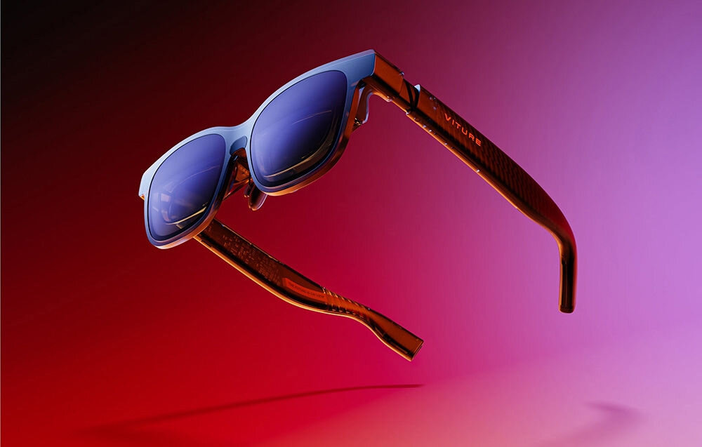 Okulary VITURE XR Luma Czarny Okulary VR Viture na czerwono-fioletowym tle