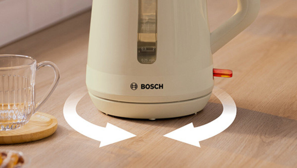Czajnik BOSCH MyMoment TWK1M127 Obrotowa podstawa 360 stopni swobodne manewrowanie komfort wygoda pozycja korzystanie