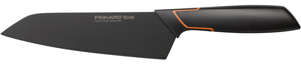 Nóż FISKARS Edge 1003097 czarna powłoka PTFE stylowy elegancki wygląd funkcjonalny łatwe utrzymanie w czystości higieniczna konstrukcja odporny na korozję trwały przystosowany do mycia w zmywarce waży zaledwie 123 g lekkość niezawodność stylowy design  