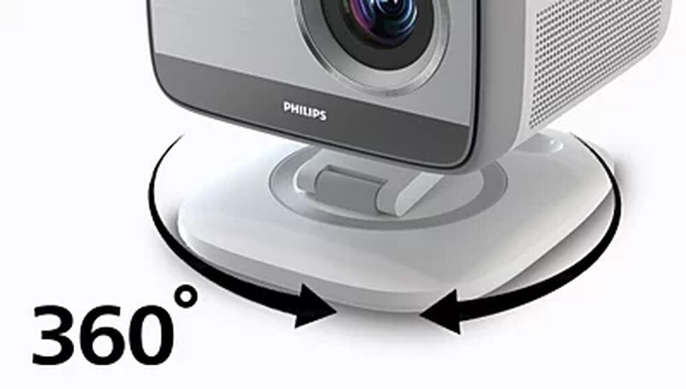 PHILIPS NeoPix 444 projektor obrotowa podstawa 360 stopni ustawienie projekcji, projektor z obracaną nogą na białym tle