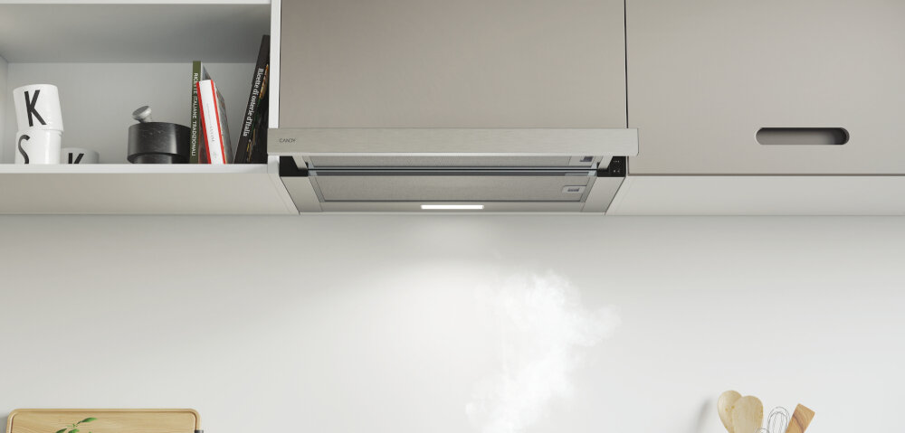 OKAP DO ZABUDOWY CANDY CBT6130 3X filtr aluminiowy wyciąg pochłaniacz sterowanie mechanicznew Instalacja podszafkowa 60 cm zabudowa teleskopowy Oświetlenie LED filtr aluminiowy