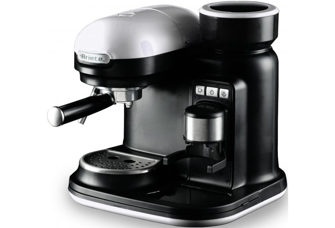 Ekspres ARIETE Moderna 1318/01 jeden ruch Uniwersalne sitko oraz kolba dwóch filiżanek jednocześnie tamper z własnym schowkiem kawa