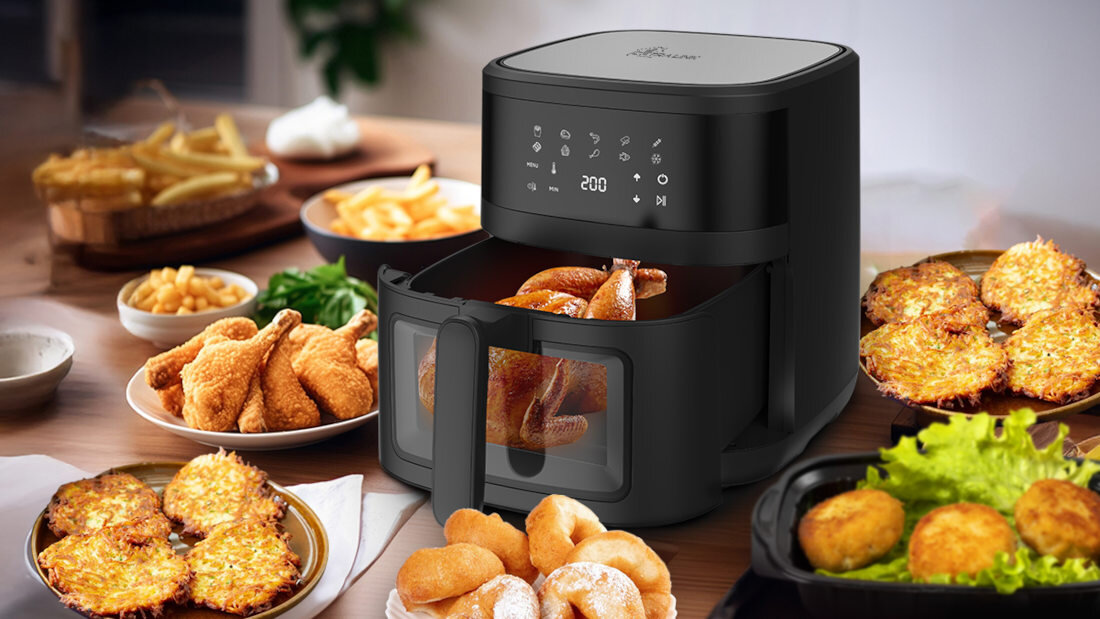 Air Fryer Frytkownica beztłuszczowa EXTRALINK SJ-650B Wygodne programy automatyczne Osiem gotowych trybów funkcja rozmrażania dostosowanie parametry