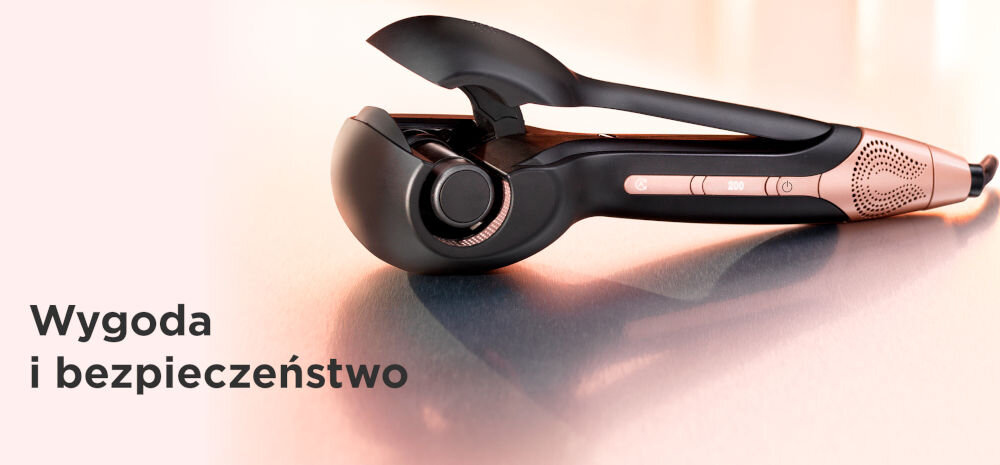 Lokówka automatyczna BABYLISS Air Wave Secret C1900E wskaźnik nagrzania sygnalizacja gotowości do użycia wygoda precyzja funkcja automatycznego wyłączenia przewód obrotowy 2,5 m swoboda komfortowa praca mata termoochronna ochrona powierzchni przed wysoką temperaturą czystość porządek