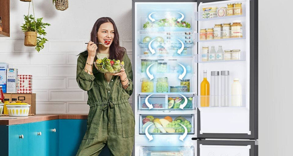 LODÓWKA SAMSUNG RB34C675EBN All-Around Równomierne chłodzenie rozprowadza zimne powietrze