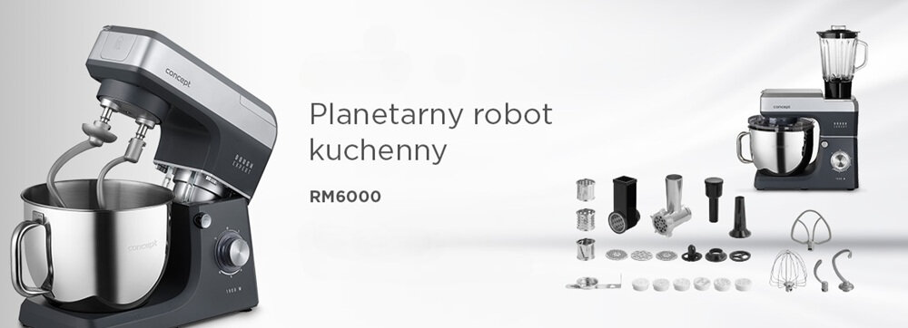 Robot kuchenny planetarny CONCEPT Dough Expert RM6000 bogaty zestaw, jedno urządzenie kilka sprzetów
