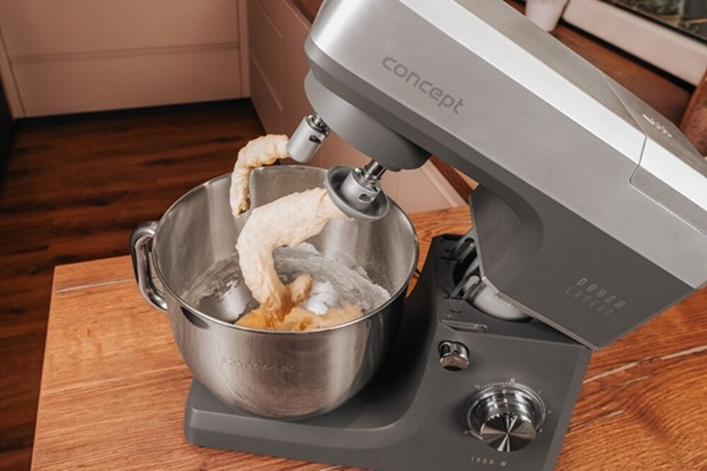 Robot kuchenny planetarny CONCEPT Dough Expert RM6000 przygotowanie ciasta drożdżowego, podwójny hak, funkcja podgrzewania misy, ubijanie i mieszanie