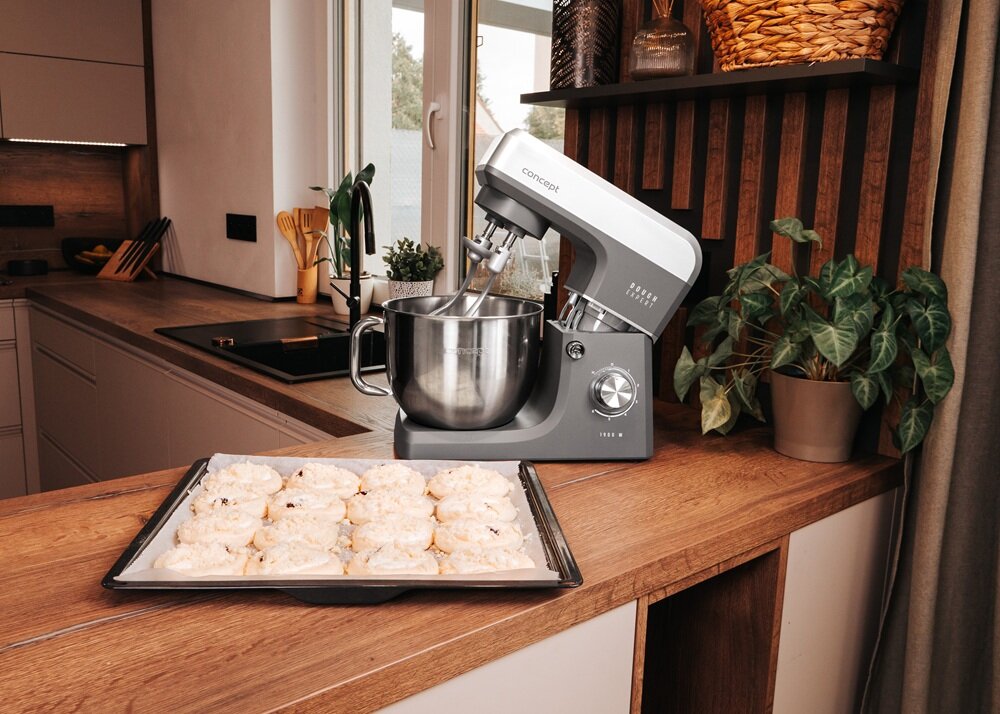Robot kuchenny planetarny CONCEPT Dough Expert RM6010 1900W z funkcją podgrzewania misy mieszadło metalowa trzepaczka, sprawniejsze przygotowanie, jedna misa