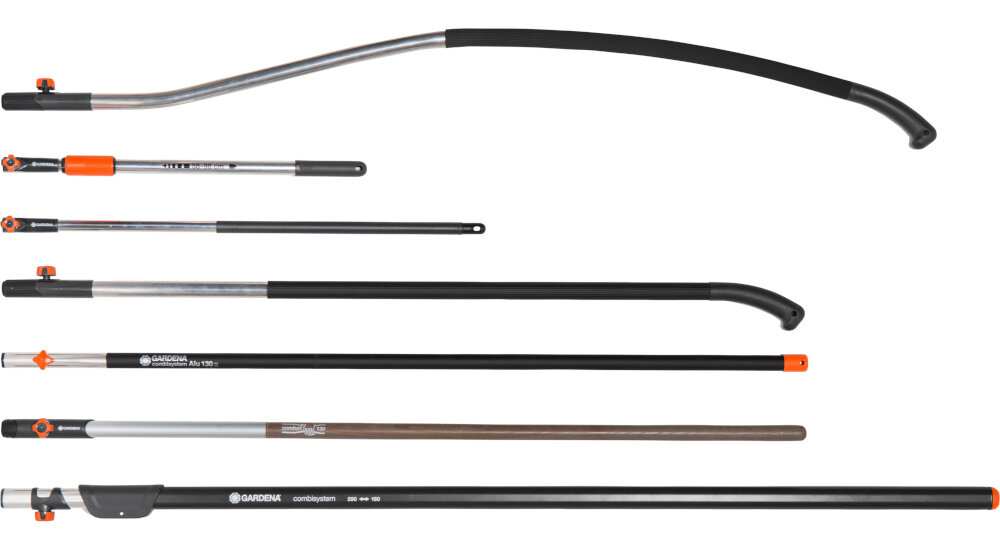 Grabie GARDENA Vario 3107-20 do liści rodzina GARDENA Combisystem mozna polaczyc z trzonkiem z serii o dlugosci 130 lub 150 cm do wyboru trzonek drewniany aluminiowy odciazajacy kregoslup zintegrowana aluminiowa rurka duza stabilnosc trwale laczenie z trzonkiem efektywna bezpieczna praca