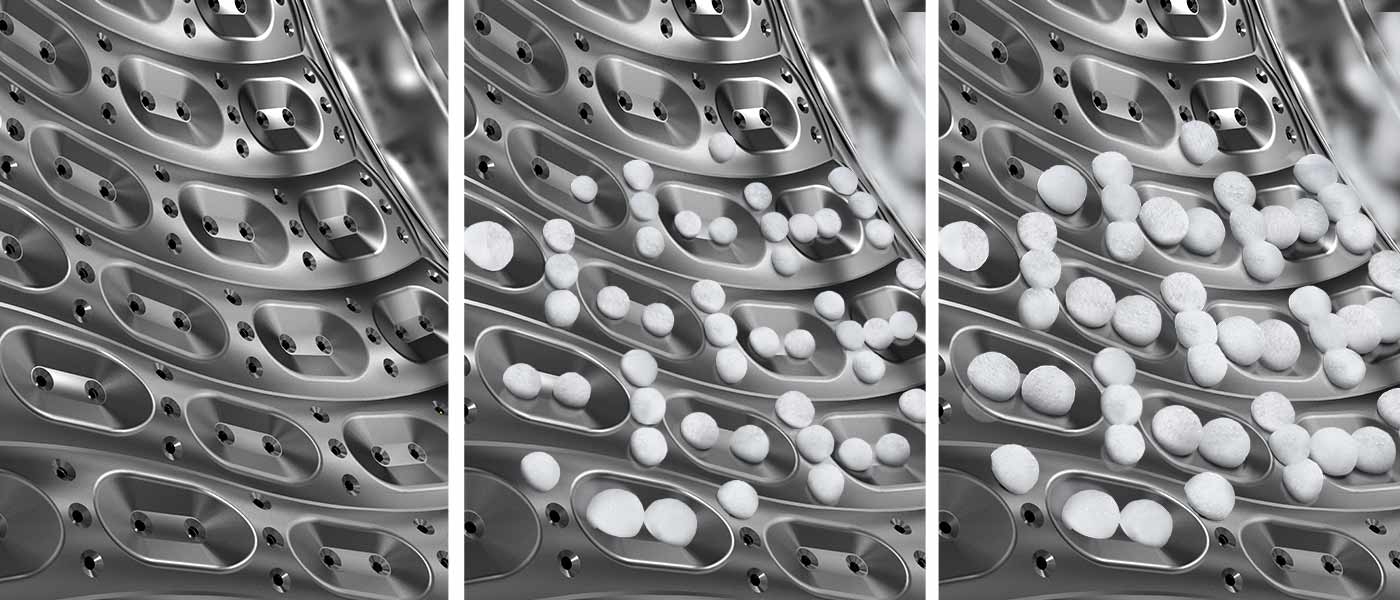 Wnętrze bębna pralki z aktywną pianą  Wnętrze bębna pralki z aktywną pianą