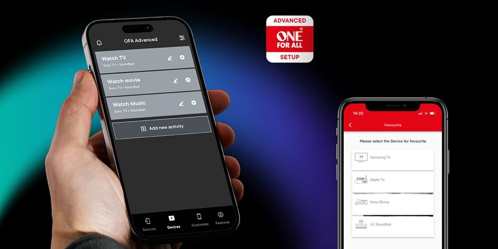 ONE FOR ALL URC7956 Smart Control Pro 5 aplikacja One For All Advanced Bluetooth konfiguracja, Aplikacja One For All Advanced do konfiguracji pilota przez Bluetooth