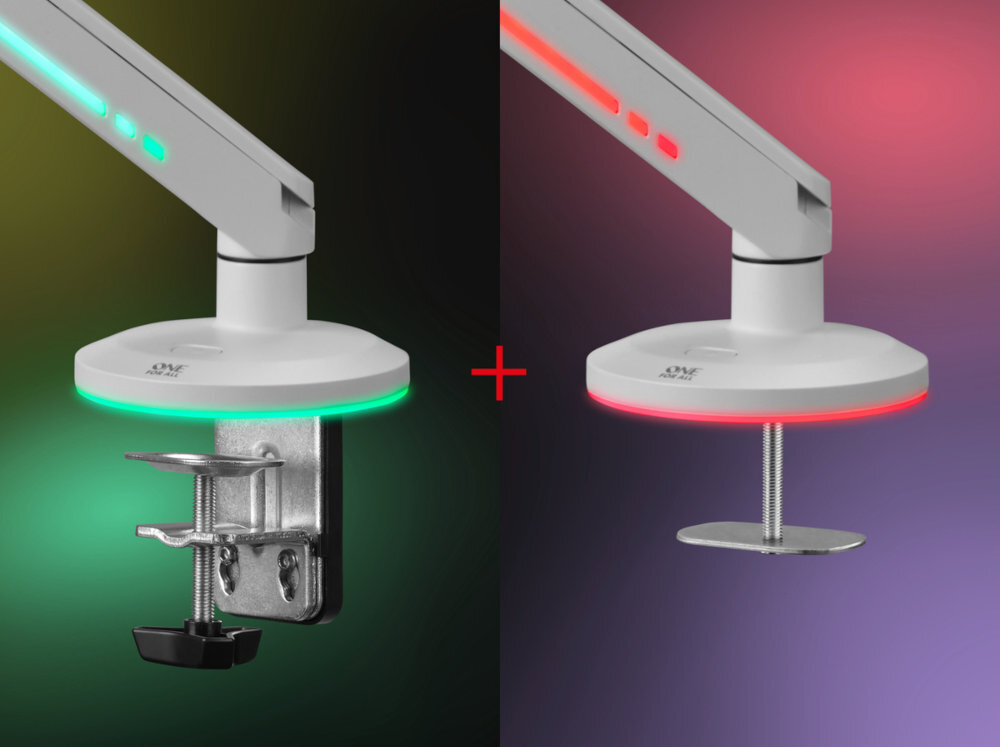 ONE FOR ALL DM8120 zacisku górnego (C-Clamp) przelotu (Grommet) dopasowanie uchwytu do różnych blatów Stabilne mocowanie - zdjęcie dwóch możliwości montażu