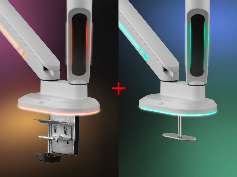 ONE FOR ALL DM8220 zacisku górnego (C-Clamp) przelotu (Grommet) dopasowanie uchwytu do różnych blatów Stabilne mocowanie - zdjęcie dwóch możliwości montażu