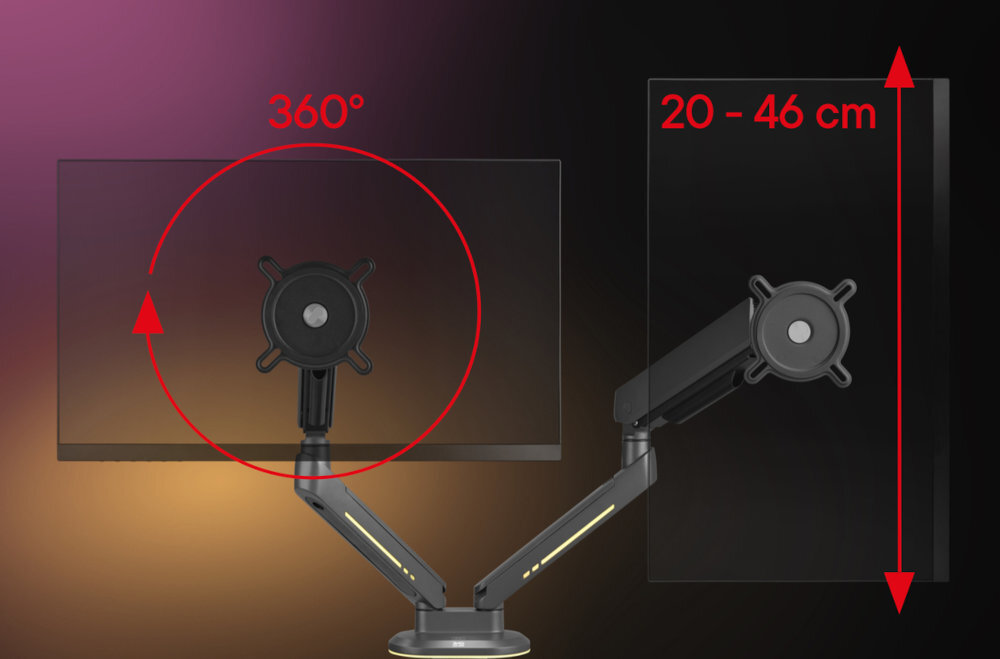 ONE FOR ALL DM8210 szeroki zakres regulacji Obrót o 360°, skręt 180° oraz nachylenie do 80° - regulacja uchwytu