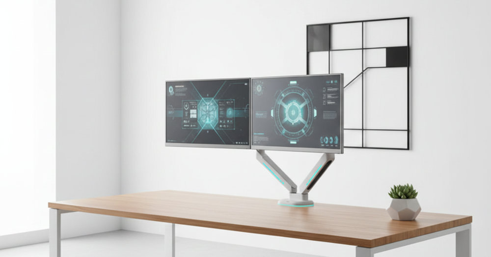 ONE FOR ALL DM8220 - uchwyt z monitorem przymocowany do biurka