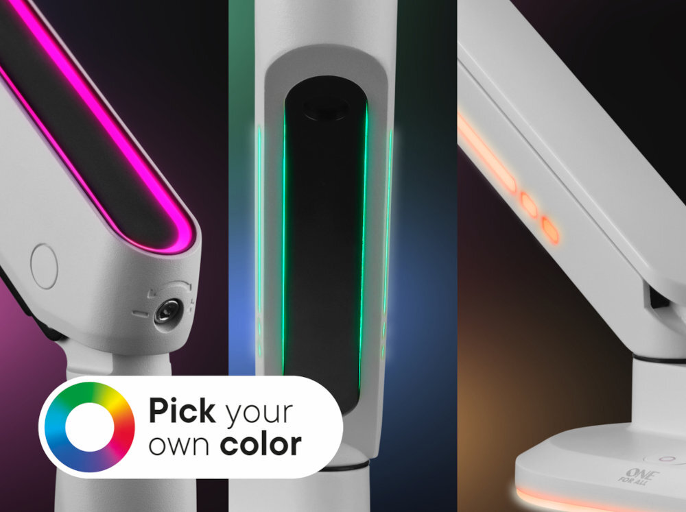 ONE FOR ALL DM8220 trójstrefowe wielokolorowe oświetlenie RGB podstawie i ramieniu różnych kolorów i efektów świetlnych jednego przycisku - zbliżenie na podświetlenie uchwytu