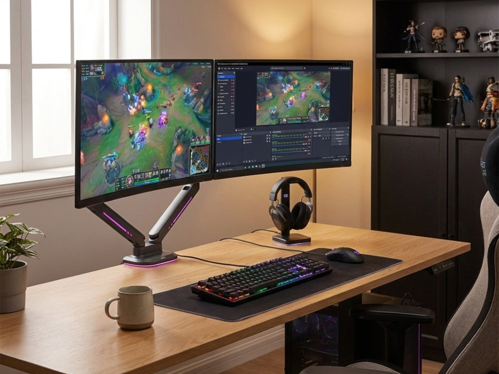 ONE FOR ALL DM8210 - uchwyt z monitorem przymocowany do biurka