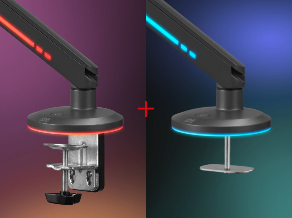 ONE FOR ALL DM8110 zacisku górnego (C-Clamp) przelotu (Grommet) dopasowanie uchwytu do różnych blatów Stabilne mocowanie - zdjęcie dwóch możliwości montażu