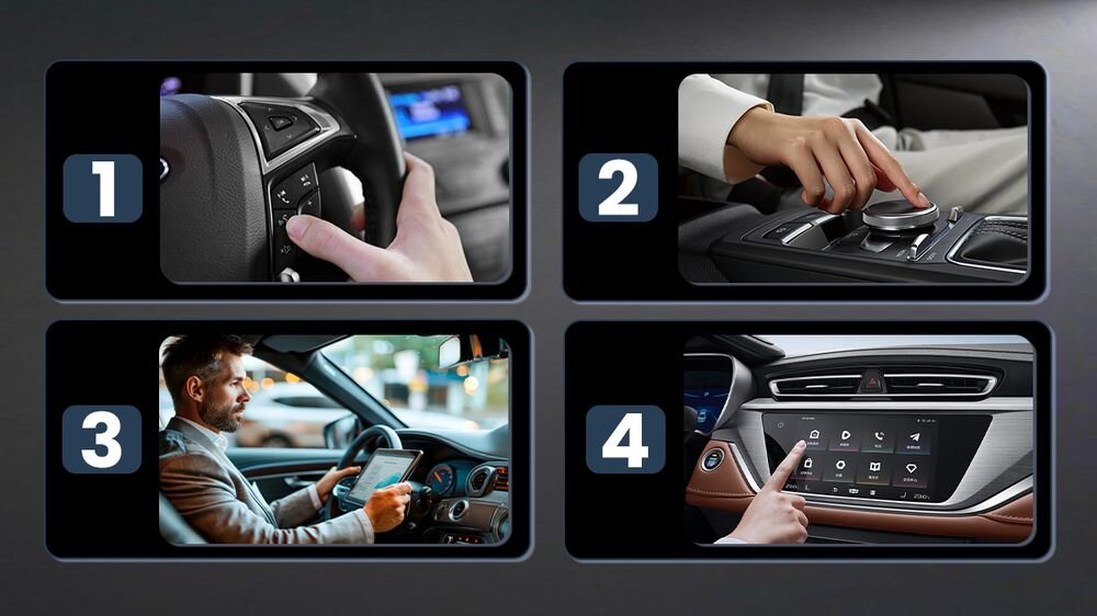 Adapter MOJIETU Roidmi 2w1 CarPlay Android Auto funkcje połączenia bezprzewodowe ekran samochodu, kadry z funkcjonalności systemu