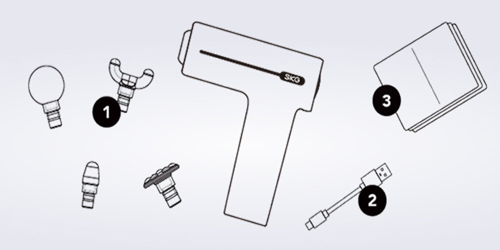 Masażer ręczny Gun SKG F1 Pro zestaw akcesoria komplet wyposażenie