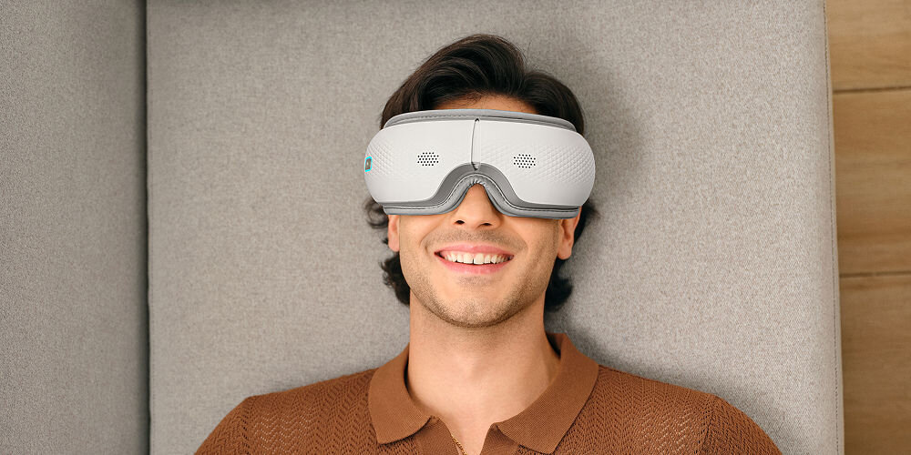 Masażer do oczu SKG ES300 Relaksujący masaż okolic oczu masażu powietrznego, ciepłego kompresu i relaksacyjnej muzyki Pięć poduszek powietrznych miękka powłoka PU Poprawia krążenie i przynosi uczucie głębokiego relaksu