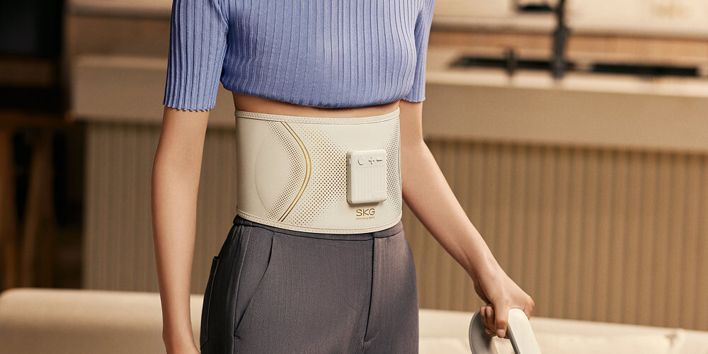 Elektrostymulator SKG GS300 dopasowanie i komfort z elastycznej, przyjaznej dla skóry tkaniny 360-stopniowe otulenie talii Regulacja rzepem od 65 do 115 cm ultracienki i lekki