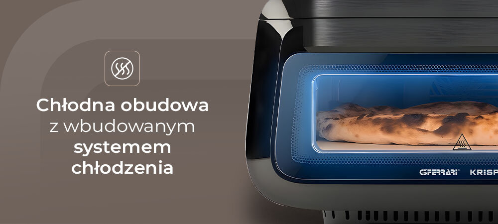 Piec do pizzy G3FERRARI Krispy G10225 średnica 32 cm z frytkownicą i grillem chłodna obudowa, wbudowany system chłodzenia, mniejsze ryzyko poparzeń, bezpieczne nawet przy wysokich temperaturach