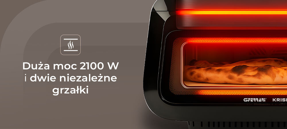 Piec do pizzy G3FERRARI Krispy G10225 średnica 32 cm z frytkownicą i grillem dwie niezależne grzałki, ogniotrwały kamień, złocisty kolor