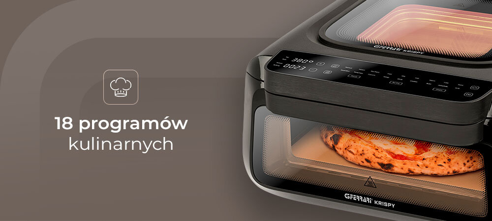 Piec do pizzy G3FERRARI Krispy G10225 średnica 32 cm z frytkownicą i grillem wbudowane automatyczne programy, odpowiednie parametry, oszczędność czasu