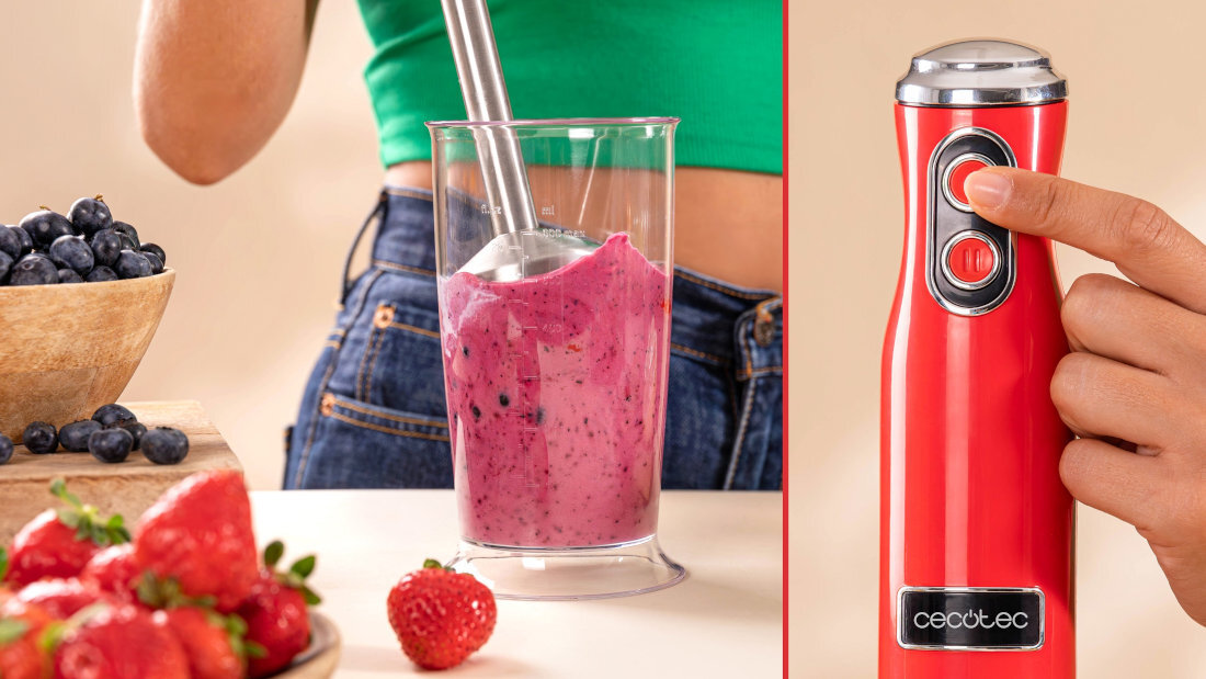 Blender CECOTEC Power RetroRed 1200MAX Kontrola nad każdym przepisem Dwie prędkości pracy  dopasowanie dania przygotowywanie