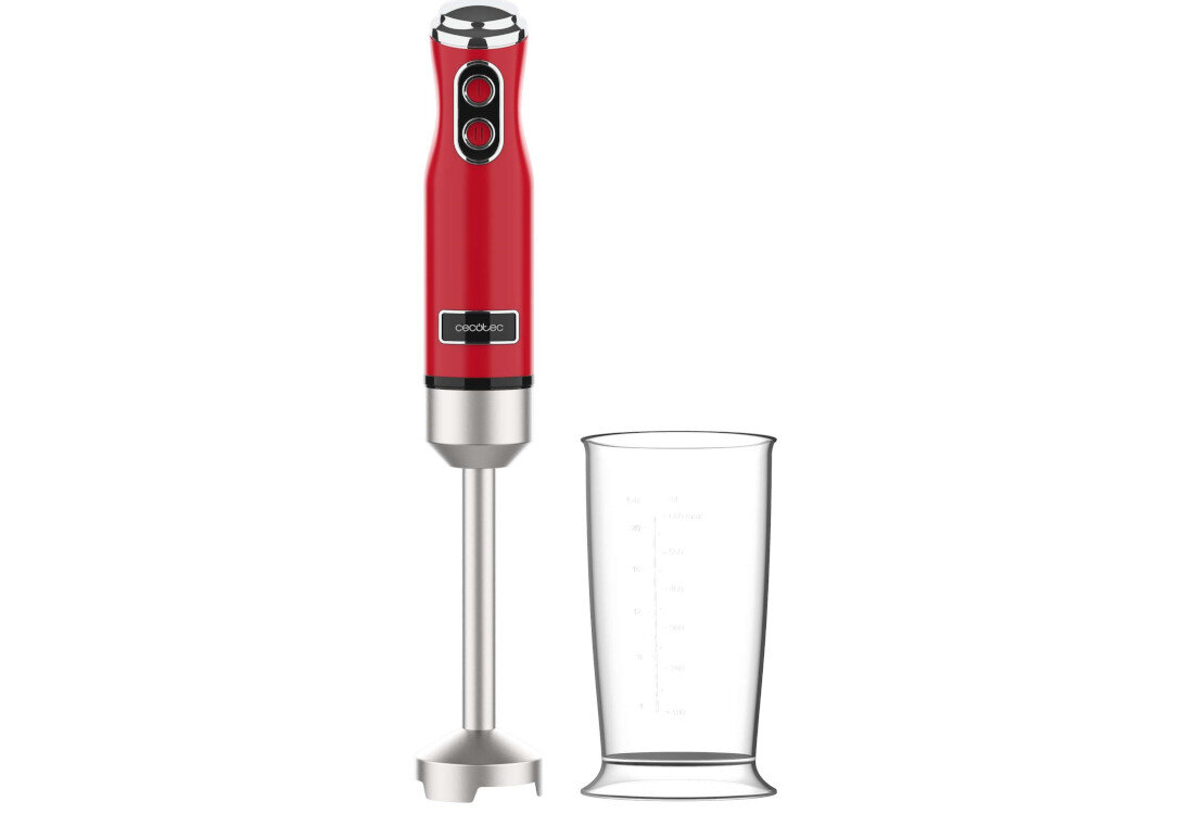 Blender CECOTEC Power RetroRed 1200MAX Czystość bez wysiłku  osłona antyrozpryskowa waga ułatwienie Smukły kształt i wygodny uchwyt