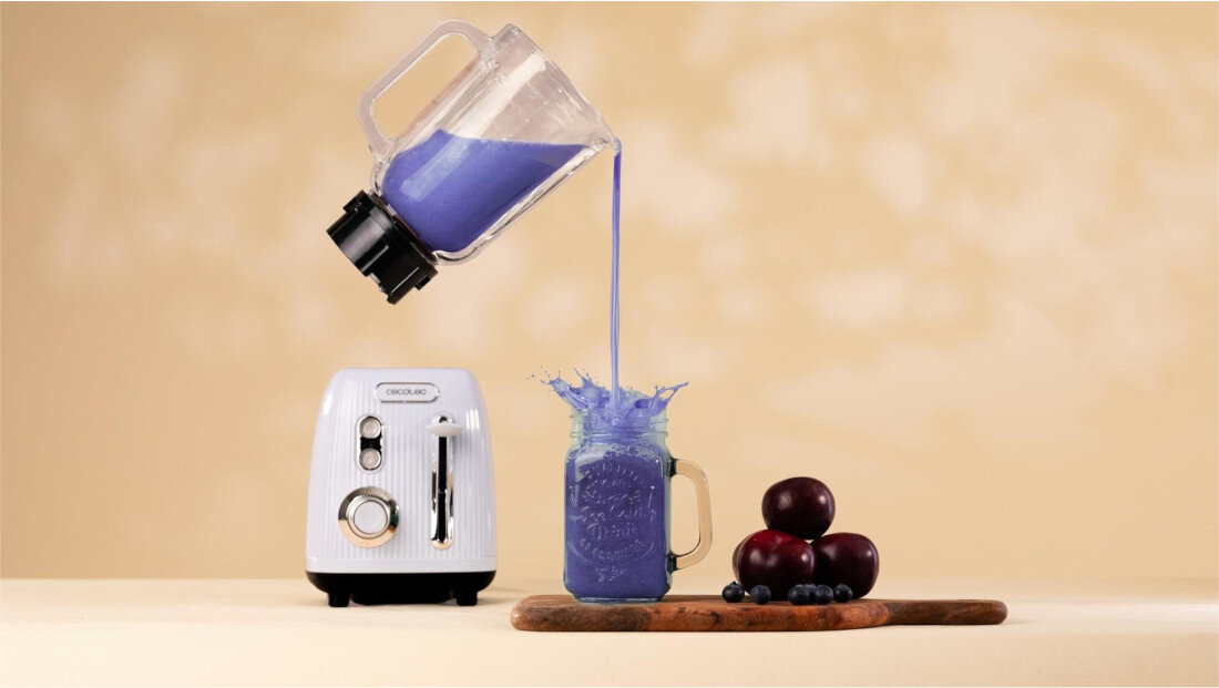 Blender kielichowy CECOTEC Power Black Titanium RetroBlue  Szklany kielich pojemność trwałe szkło Odporność na temperaturę zimne smoothie gorące zupy