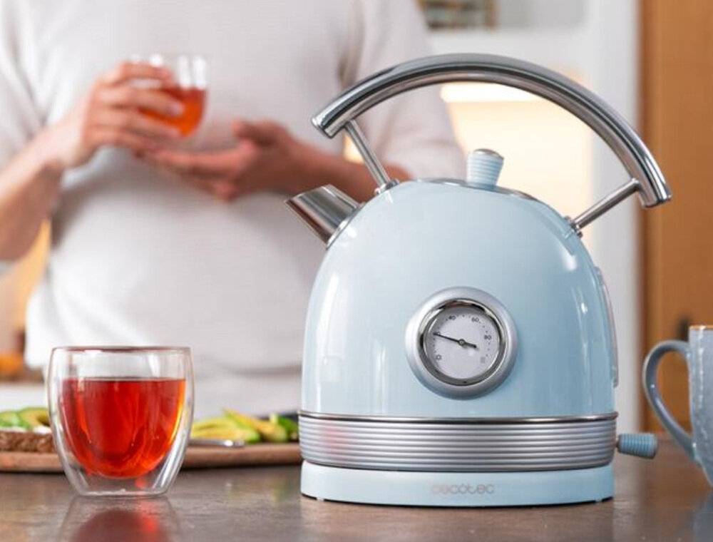 Czajnik CECOTEC ThermoSense 420 Vintage Błękitny Kontrola temperatury Wbudowany termometr śledzić temperaturę wody w czasie rzeczywistym napój herbata kawa kontrola proces aromat