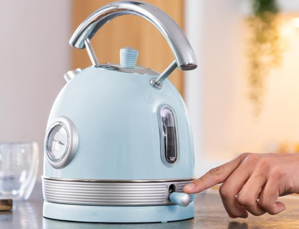 Czajnik CECOTEC ThermoSense 420 Vintage Błękitny Pełna kontrola Przezroczyste okienko z miarką poziom wody 