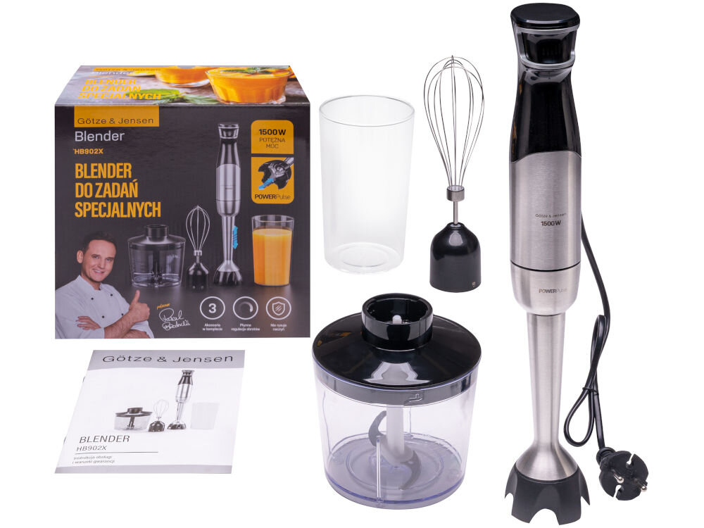 Blender GÖTZE & JENSEN HB902X Srebrno-czarny szatkownica kubek trzepaczka